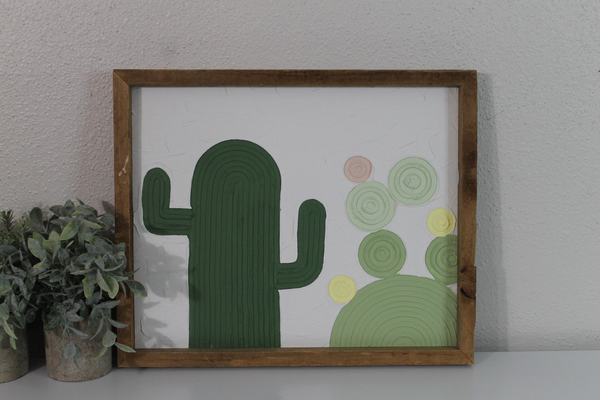 Cactus plaster decor | succulent | handmade barnwood frame | farmhouse decor | home decor | wall decor | handmade decor | plaster art