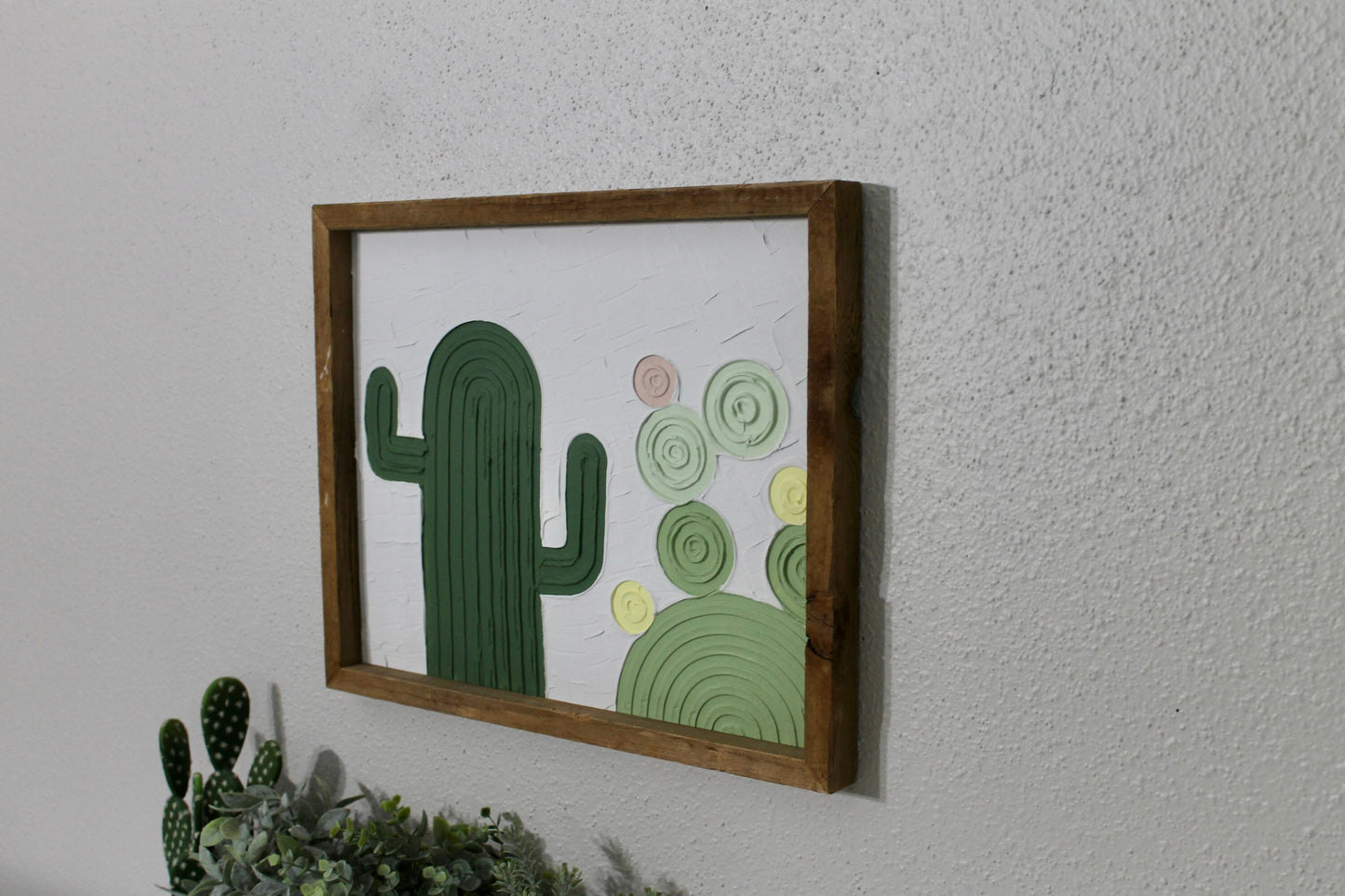 Cactus plaster decor | succulent | handmade barnwood frame | farmhouse decor | home decor | wall decor | handmade decor | plaster art