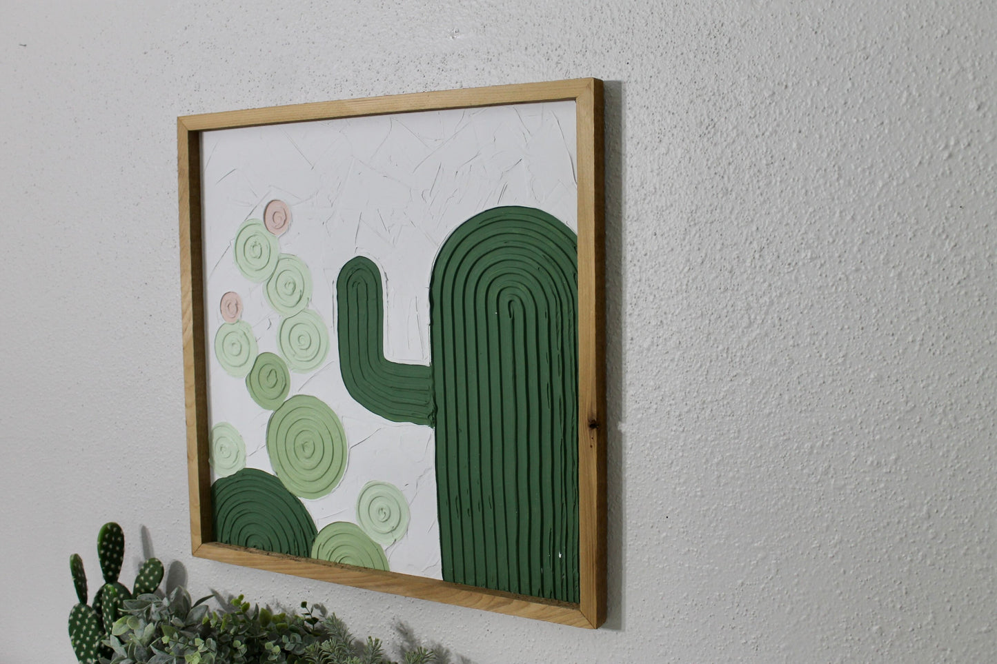 Cactus plaster decor | succulent | handmade barnwood frame | farmhouse decor | home decor | wall decor | handmade decor | plaster art