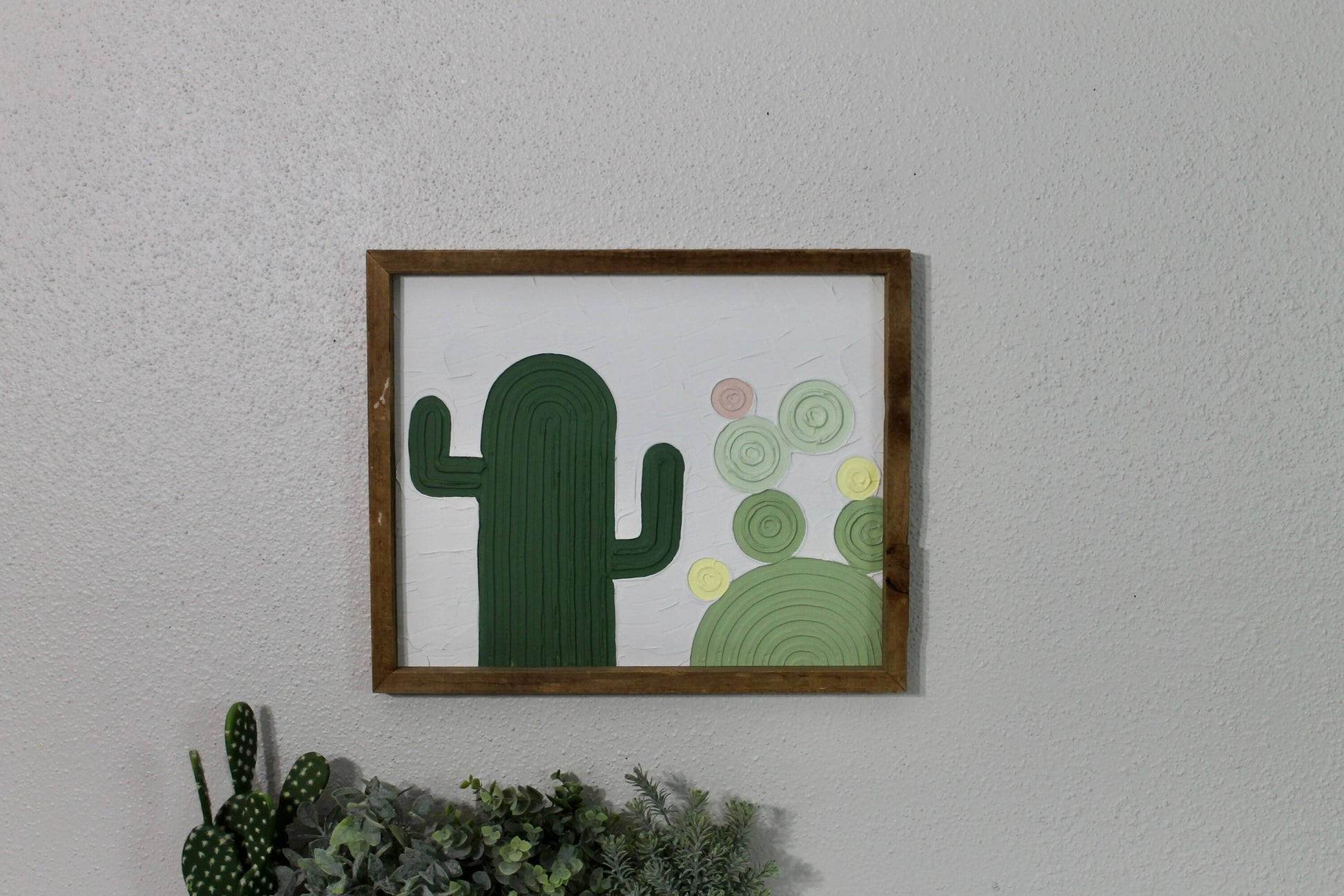 Cactus plaster decor | succulent | handmade barnwood frame | farmhouse decor | home decor | wall decor | handmade decor | plaster art