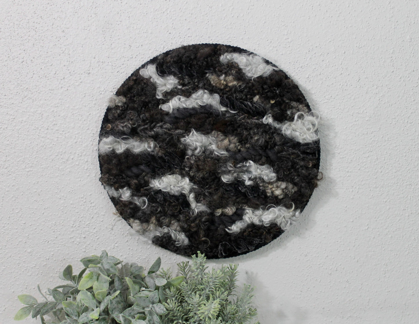 Neutral gray and black circle woven wall tapestry | small wall hanging | wall art | weaving | woven tapestry | wall decor | home decor