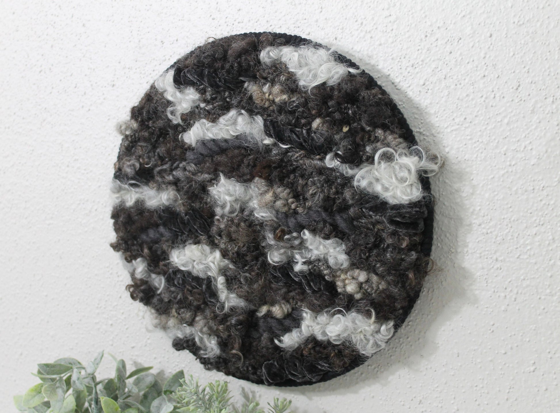 Neutral gray and black circle woven wall tapestry | small wall hanging | wall art | weaving | woven tapestry | wall decor | home decor