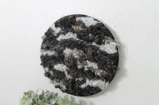 Neutral gray and black circle woven wall tapestry | small wall hanging | wall art | weaving | woven tapestry | wall decor | home decor