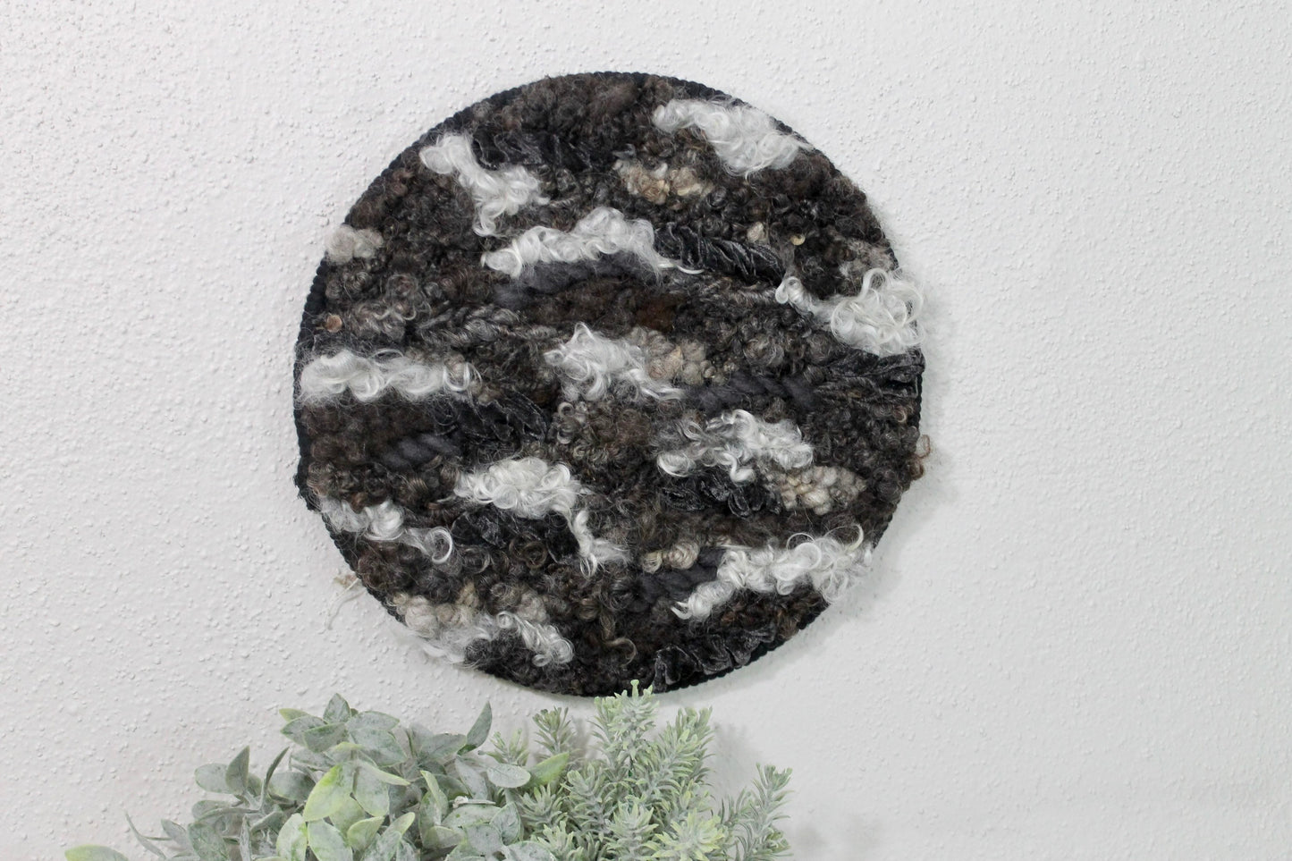 Neutral gray and black circle woven wall tapestry | small wall hanging | wall art | weaving | woven tapestry | wall decor | home decor