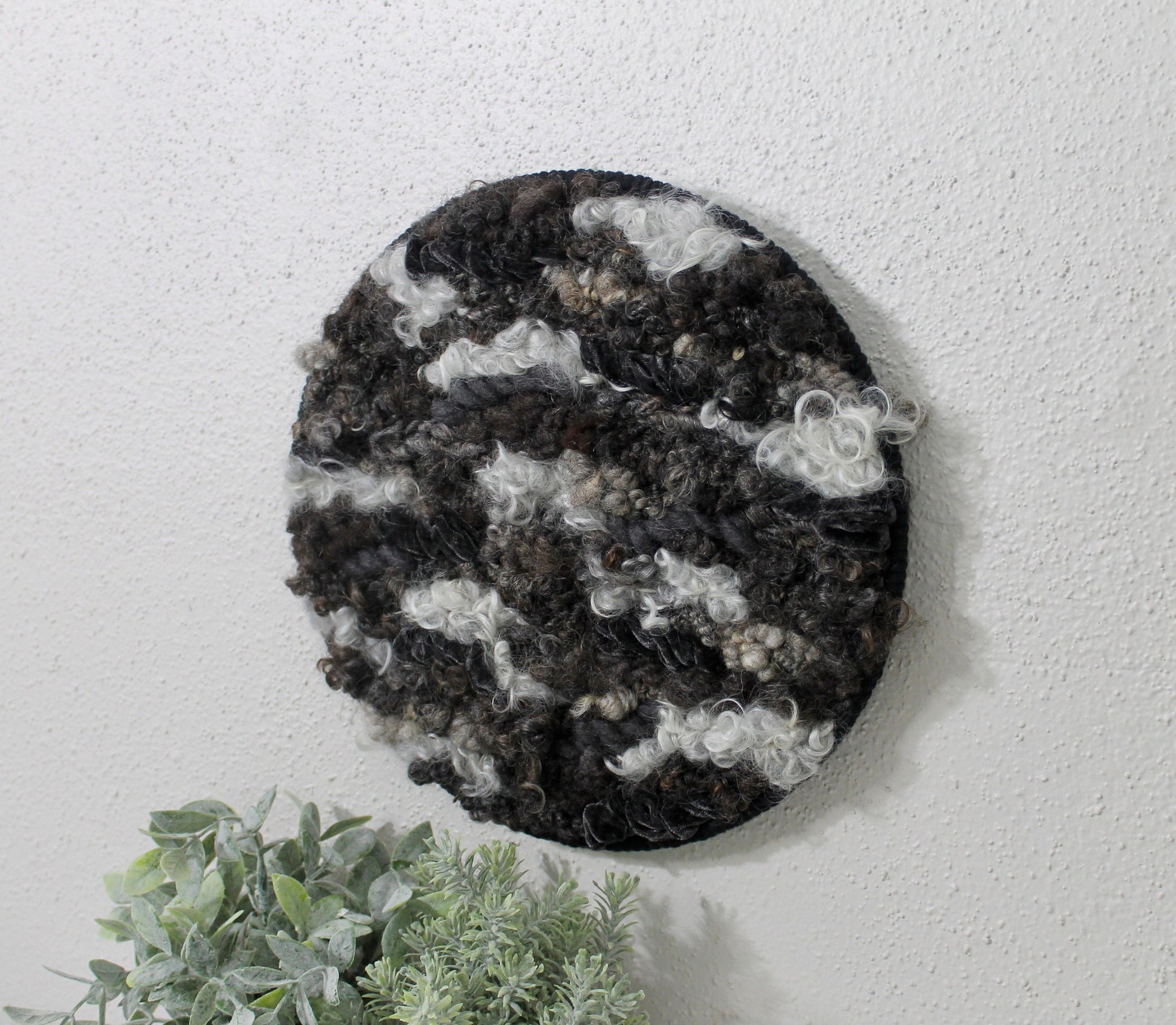 Neutral gray and black circle woven wall tapestry | small wall hanging | wall art | weaving | woven tapestry | wall decor | home decor